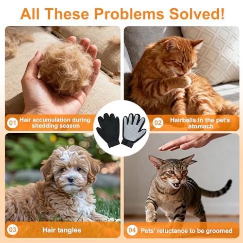 Pet Hair Removal Glove for Cats & Dogs 1PC and Cat & Dog Grooming Gloves for Shedding Brushes 1 Pair, Pet Hair Remover Tool for Clothing, Couch, Carpet, Car Seat, Deshedding Brush & Massage - color: Black Grey Gloves