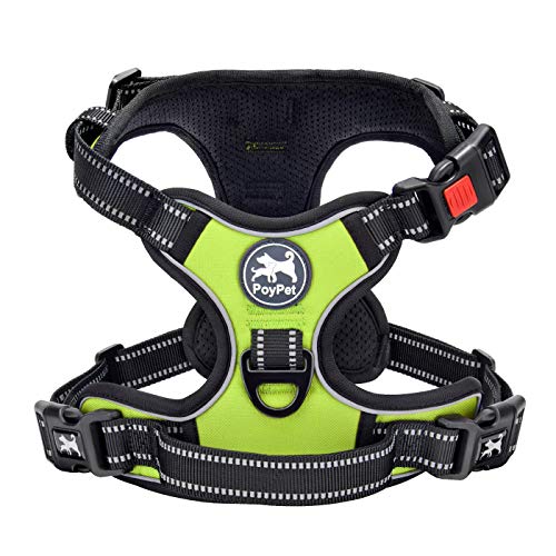PoyPet No Pull Dog Harness, No Choke Front Clip Dog Reflective Harness, Adjustable Soft Padded Pet Vest with Easy Control Handle for Small to Large Dogs(Green,XS) - color: Green, size: XS