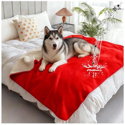 Waterproof Pet Blanket for Bed, Reversible Soft Flannel Love Blanket, Bed Blanket for Couples Washable, Spill-Proof Dog Throw Blanket for Couch, Sofa Protect, Camping,Red,12"x12" - color: Red, size: 12"x12"