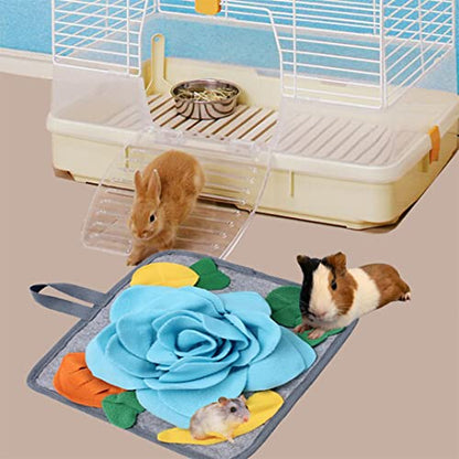 Abizoo Bunny Snuffle Mat Toy,11.8''x11.8'' Washable Skin Friendly Puzzle Fun Foraging Pad Treat Dispenser Consume Energy for Rabbit Guinea Pigs Ferrets Chinchillas Small Animal Toys Cage Supplies