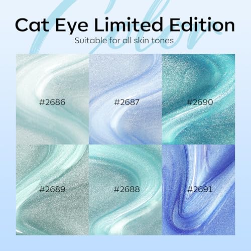modelones Cat Eye Gel Nail Polish Set, 6 Colors Light Baby Blue Green 9D Cat Eye Glitter Gel Polish with Magnetic Stick Soak Off LED Manicure DIY Salon Gift Starter Kit - color: A A A2 Blue Green Cat Eye