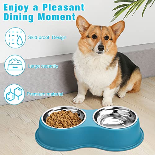 Epetslove Dog Bowls Double Dog Water and Food Bowls Stainless Steel Bowls with Non-Slip Resin Station, Pet Feeder Bowls for Puppy Medium Dogs Cats - color: 7.Lake Blue, size: Medium-18oz