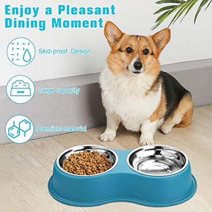 Epetslove Dog Bowls Double Dog Water and Food Bowls Stainless Steel Bowls with Non-Slip Resin Station, Pet Feeder Bowls for Puppy Medium Dogs Cats - color: 7.Lake Blue, size: Medium-18oz