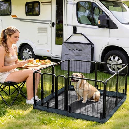 Dog Playpen with Bottom and Storage Bag, 24" H 8 Panels Puppy Pen with Square Bottom, Heavy Duty Dog Fence for Puppies/Small Dogs - style: 24"H 8Panels