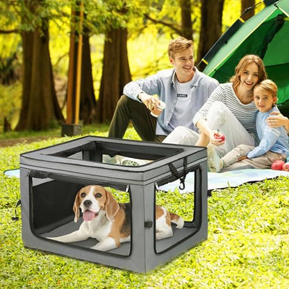 MEGHNA Dog Crate Portable Collapsible Lightweight Soft Sided Folding Travel Dog Kennel Double Door Collapsible 620D Oxford Fabric Cage (Grey, Medium) - size: Medium