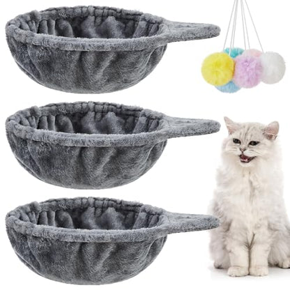 Dansydaisy 3 Pack 13" Large Cat Tree Hammock Basket Bed Lounger Tower Replacement Parts with 6 Pcs Hanging Elastic Strings Pom Pom Toys, Cat Tree Accessories Hammock Attachment (Gray) - color: Gray, size: 13"