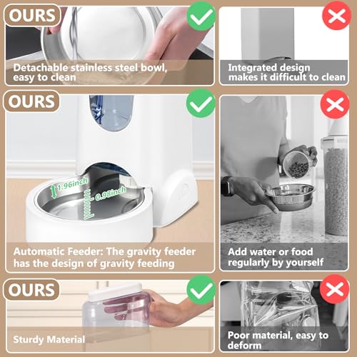 Automatic Cat Feeder and Water Dispenser with Stainless Steel Bowl Dog Gravity Food Feeder and Waterer for Small Medium Pets Puppy Kitten 1 Gallon x 2 - color: White（3.8L*2）