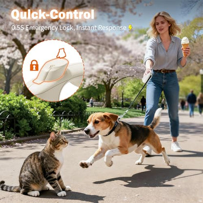 OUTRUN Retractable Dog Leash 16 FT Walking Leash up to 55 Lbs, Strong Nylon Tape No Tangle, Heavy Duty One-Handed Brake Lock Perfect for Small & Medium Sized Dogs and Pets (Starlight White) - color: Starlight White