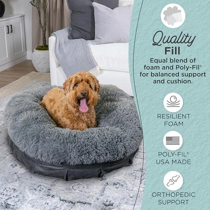 Best Friends by Sheri Ultra Calming Pouf Bed, Orthopedic Round Dog Bed for Joint Support, Faux Fur, Washable Cover, Tan, Medium, 30"x30" - color: Gray, style: Medium