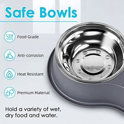 Epetslove Dog Bowls Large Double Dog Water and Food Bowls Stainless Steel Bowls with Non-Slip Resin Station, Pet Feeder Bowls Food Dish for Small Medium Large Dogs Cats - color: 4.Grey, size: Large-34oz