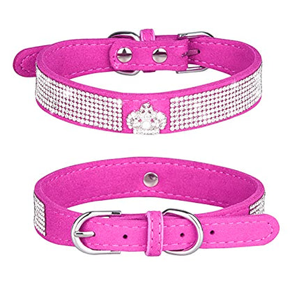 Rhinestone Dog Collar, Cute Dazzling Sparkling Soft Suede Leather Adjustable Pet Dog Cat Collar Crystal Diamond for Puppy Small Medium Large Dogs (XS:21 - 27 cm, Hot Pink-3) - color: Hot Pink-3, size: XS:21 - 27 cm