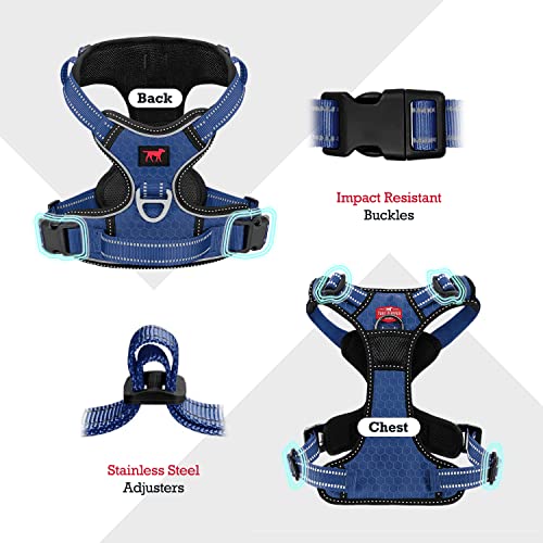 Tuff Pupper No Pull Easy Walk Dog Harness | Heavy Duty Pet Vest | Front & Back Leash Clips | Strong Safety Handle | Reflective Anti Pull Vest | Comfortable Padded Escape Proof Harness (X-Large, Blue) - color: Midnight Blue, size: X-Large (Neck: 20-30" , C
