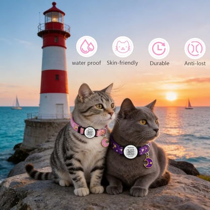 The Ultimate QR Code Pet ID Collar 4-Pack | Breakaway Adjustable Cat Collars with Secure Online Profile | Never Lose Your Cat with Cute Moon & Stars Design (Star & Moons - 4 Pack) - color: Star & Moons - 4 Pack