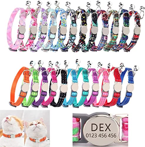 Cat Collar Personalized with Bell,Custom Engraved Name Plate ID Tag Phone Number,Colorful Bohemian Ethnic Style Cute Breakaway Puppy Kitten Collars Adjustable for Small Large Boys Girls Women