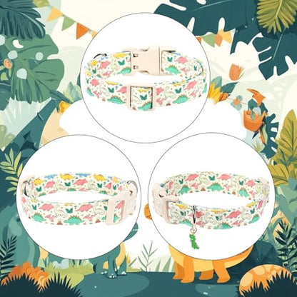 Dinosaur Dog Collar Cute Boy Dog Collars for Puppy Small Dogs - Lightweight Adjustable Cartoon Design Male Female Dogs Everyday Collar with Safety Buckle XS - color: Cute Dino, size: XS