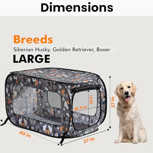 Beatrice Home Fashions Portable, Collapsible, Pop Up Kennel Travel Cat and Dog Crate, 40" L x 27" W x 27" H, Face of Love - color: Face of Love, size: 40.0"L x 27.0"W x 27.0"H