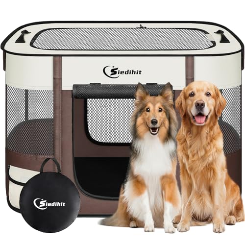 Dog Playpen,Cat Pet Puppy Pen,Portable Playpens for Dogs Indoor Outdoor Travel Camping Use,Foldable Dog Kennel Tent Crate for Rabbit Small Animals with Carrying Case (Brown, Large) - color: Brown, size: Large