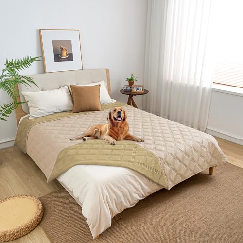 fuguitex Waterproof Dog Blanket Reversible for Small Dogs Resistant Leakproof Washable Couch Cushion Bed Protector Cover for Indoor Furniture Pet Friendly（52"*82",Beige+Taupe - color: Beige+taupe, size: 52"*82"
