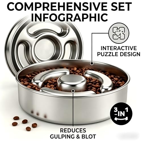 AIPERRO Slow Feeder Dog Bowl Stainless Steel, 2 Cups Metal Non-Slip Dog Food Bowls, Dogs Water Bowl for Small & Medium Sized Dogs, Fun Bloat Stop Pet Bowl for Fast Eaters, Slows Down Pets Eating - size: 2 Cups/ 1.6" Deep (Max 4Cups)