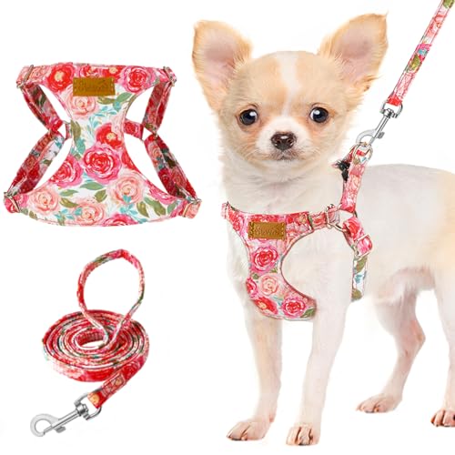 Lukovee Puppy Harness and Leash Set, No Pull Lightweight Soft Suede Adjustable Pet Harness Vest with Snap Buckle for Puppy Small and Medium Size Dog (Pink Rose, S) - color: Pink Rose, size: Small ( 9-17.5lb )