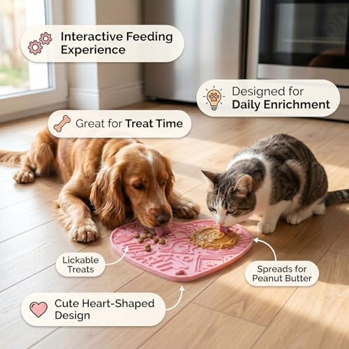 Cat & Dog Slow Feeder Puzzle Toy — Interactive Cat Puzzle Feeder Bowl, Dog Puzzle Feeder, Dog Lick Mat, Mental Stimulation Toy for Indoor Cats & Dogs, Anti-Gulp, Fun & Durable Heart Shape(Pink) - color: Cherry blossom pink