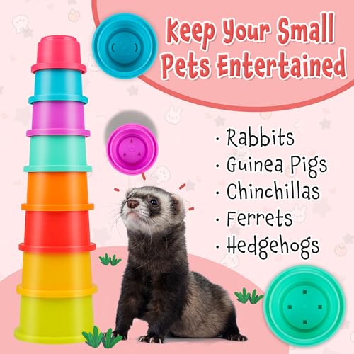 SKYWHALE Bunny Toys, Stacking Cups for Rabbits, 8PCS Stackable Plastic Pet Nesting Snack Container, Chinchilla Guinea Pig Parrot Enrichment Playset for Hiding Food and Playing