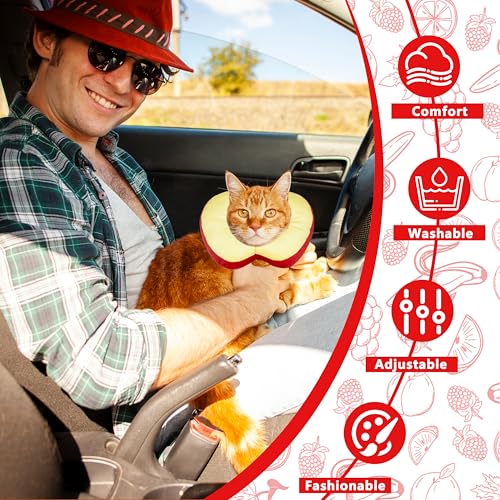 Cat Cone Collar Soft, Adjustable Cat Recovery Cone to Stop Licking, Cute Kitten Donut Collar After Surgery, Elizabethan Collars for Kittens, Lightweight Cats Neck Cones (Apple, Small) - color: Apple, size: Small