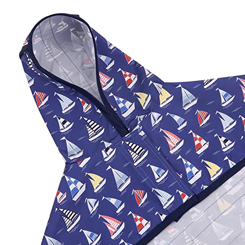 HDE Dog Raincoat Jacket Reflective Adjustable Hooded Pet Poncho Rain Coat with Leash Hole for Small to X-Large Dogs Nautical Boats - S - color: Nautical Boats, size: Small