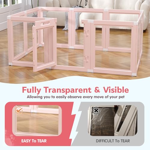 DIY Clear Acrylic Dog Playpen Indoor, Transparent Easy Cleansing Puppy Fence with Suction Cup, Easy-Assemble Indoor Whelping Crate for Small Puppies (23.6" H, 10PCS), Pink - color: Pink, style: 10PCS