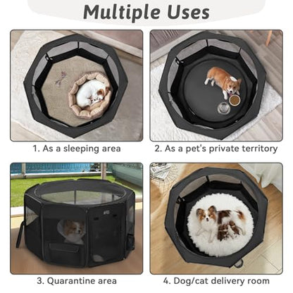 PETSFIT 45.5" Dog Playpen Indoor/Outdoor-Jump-Proof 28.5" Height with Removable Waterproof Mat & Zippered Roof | RV, Camping, Travel Dog Pen | Whelping & Cat Observation Space(45.5"L x 45.5"W x 28.5H) - color: Black