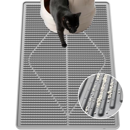 Gosmol Waterproof Cat Litter Mat XXL, 38" x 25" Litter Trapping Mat，Kitty Litter Box Mats Extra Large Easy Clean, Litter Trapping Catcher Mat, Cat Supplies & Accessories for Indoor Cats -Grey - color: Grey