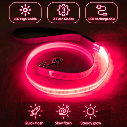Colaseeme Light Up Dog Leash, LED Pet Leashes USB Rechargeable, Glow Safety Dogs Lights at Night (4FT,Pink) - color: Pink, size: 4FT