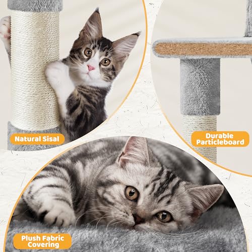 Yaheetech | 54in Cat Tree | Multi-Level Cat Tower w/Spacious Perch, Cozy Condo and Hammock, 3 Scratching Posts, Interactive Toy | Sturdy Pet Furniture | for Indoor Kittens to Large Cats | Light Gray - color: Light Gray