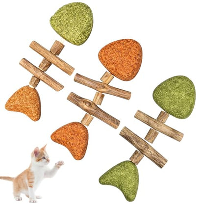 Cat Chew Toy, Interactive Cat Toy with Catnip, Dental Care for Cats, Teething Toy for Indoor Cats, 3-Pack Fish Bone Shape in Mixed Flavors 16x6 cm