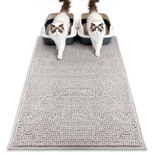 Pieviev Chenille Cat Litter Mat for Litter Box, 36"x30" Soft Ultra Absorbent Mat, Waterproof & Non-Slip, Easy to Clean Litter Trapping Mat for Indoor Cats, Gray - color: Grey, size: XL-36''X30''