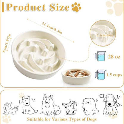 Ceramic Slow Feeder Dog Bowls, 1.5 Cups Dog Food Dish for Medium and Large Breed, Puzzle Dog Food Bowl for Fast Eater, 28OZ, 8.15 inch(Beige) - color: Beige-L
