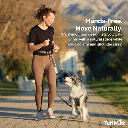 Tuff Mutt Hands Free Dog Leash for Walking Running Hiking, Waist Leash with Bungee, Adjustable Belt, Reflective Double Handle Design for Large Medium Dogs - color: gray/orange