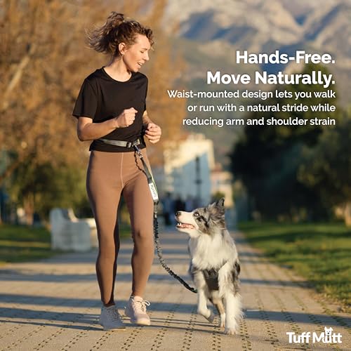 Tuff Mutt Hands Free Dog Leash for Walking Running Hiking, Waist Leash with Bungee, Adjustable Belt, Reflective Double Handle Design for Large Medium Dogs - color: Purple