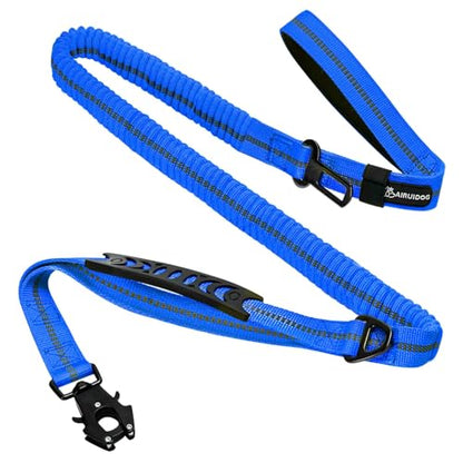 Heavy Duty Tactical Dog Leash, 4-6FT Shock Absorbing Bungee Lead with 2 Padded Handles, Metal Carabiner & Seatbelt Clip, Reflective No-Pull Leash for Medium/Large Dogs (Blue) - color: Blue