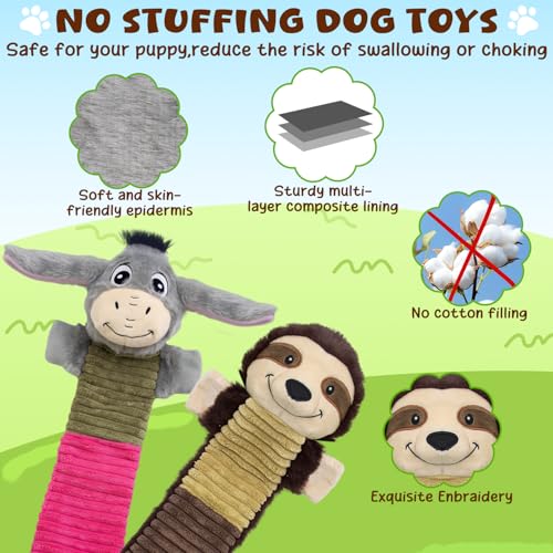 2 Pack No Stuffing Dog Squeaky Toys,Dog Chew with Crinkle and Squeaker,Cute Animal Plush to Keep Them Busy, Suitable for Large, Medium and Small Breeds (Donkey&Sloth - style: Donkey&Sloth