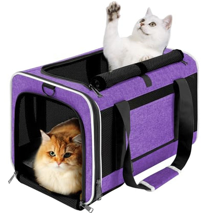 GAPZER Pet Carrier for Large Cat 20 lbs+ / Soft Sided Small Dog 12 Pounds Travel Crate Top Load/Collapsible Kitty Carry Bag Big Kitten Mesh/Sturdy Animal Transport cage Kennel Long Trips Purple - color: Purple