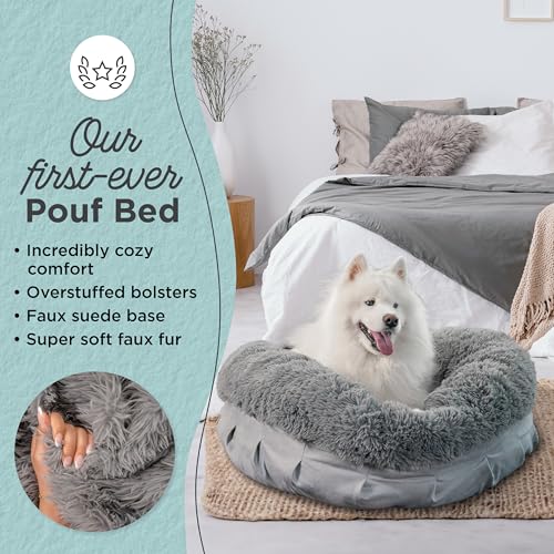 Best Friends by Sheri Ultra Calming Pouf Bed, Orthopedic Round Dog Bed for Joint Support, Faux Fur, Washable Cover, Tan, Large, 36"x36" - color: Gray, style: Large