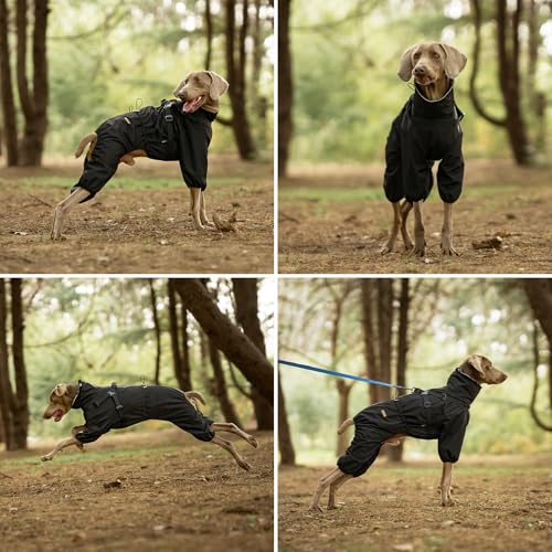 PAWBOSE Dog Raincoat with Harness for Medium and Large Dogs, Adjustable Waterproof Dog Rain Jacket,Reflective Rainproof Puppy 4 Legs Raincoat-Black,XL