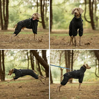 PAWBOSE Dog Raincoat with Harness for Medium and Large Dogs, Adjustable Waterproof Dog Rain Jacket,Reflective Rainproof Puppy 4 Legs Raincoat-Black,XL