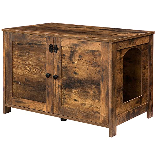 HOOBRO Litter Box Enclosure, Cat Litter Box Furniture with Removable Divider, Large Hidden Litter Box Furniture, Wooden Cat House, End Side Table, 31" L x 17.5" W x 19.7" H Rustic Brown BF03MW01G2 - color: Rustic Brown