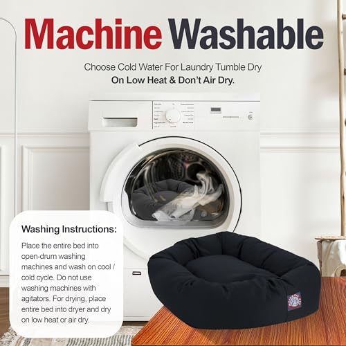 Majestic Pet 40 Inch Bagel Calming Dog Bed Washable – Cozy Soft Round Pet Bed with Spine Support for Dogs to Rest their Head - Fluffy Donut Puppy Bed 40x29x9 (Inch) - Large – Black - color: Black