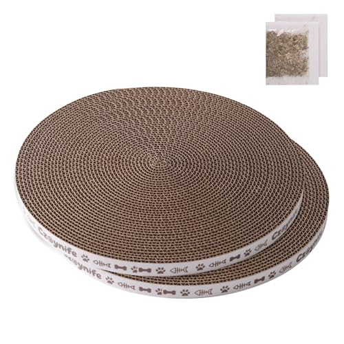 10 Inch Round Cat Scratcher Pad Refill - 3/5 Inch Thick Compressed Cardboard, Universal Fit for Round Scratching Posts & Standalone Use, Protect Furniture for Indoor Cats (2 PCS) - size: 2 PCS