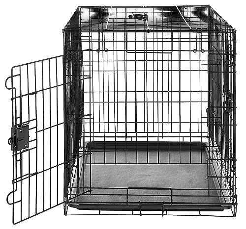 Amazon Basics Portable, Easy to Assemble, Foldable Metal Wire Dog Crate with Removable Tray, Double Door, Divider Panel, Handle, 36" x 23" x 25", Black - size: 36.0"L x 23.0"W x 25.0"H, style: Double Door w/ Divider