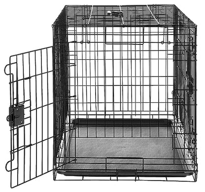 Amazon Basics Portable, Easy to Assemble, Foldable Metal Wire Dog Crate with Removable Tray, Double Door, Divider Panel, Handle, 36" x 23" x 25", Black - size: 36.0"L x 23.0"W x 25.0"H, style: Double Door w/ Divider
