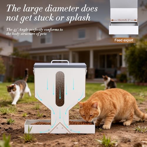 Automatic Cat Feeder 2 Cats Gravity Dual Cat Feeder Auto Dry Food Dispenser with Strong Anti-Jam Galvanized Steel Pet Food Station Indoor & Outdoor